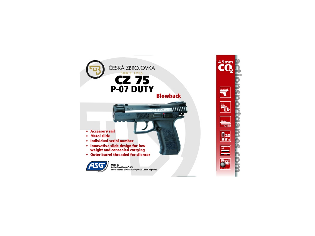 PISTOLA CZ 75 P-07 DUTY CO2 CALIBRE 4.5 BLOWBACK BICOLOR 16533