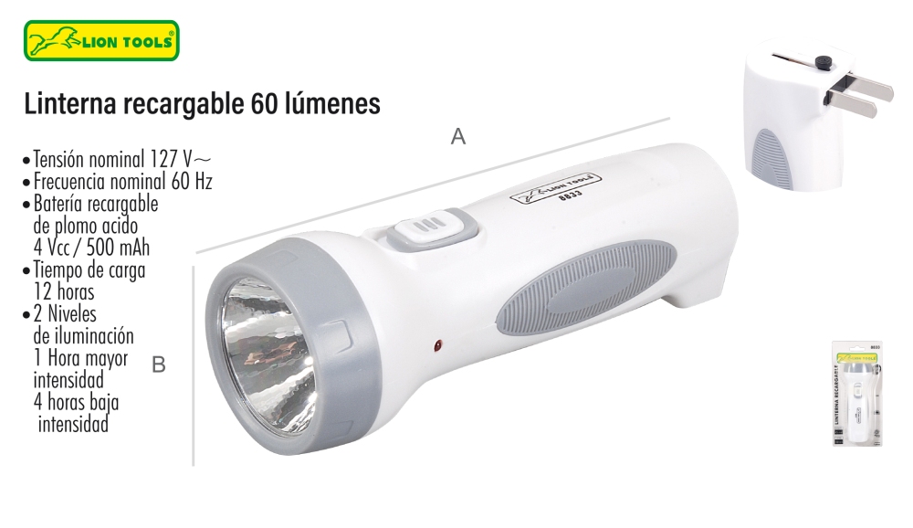 LINTERNA LION TOOLS RECARGABLE 1W 1 LED VERDE 8833