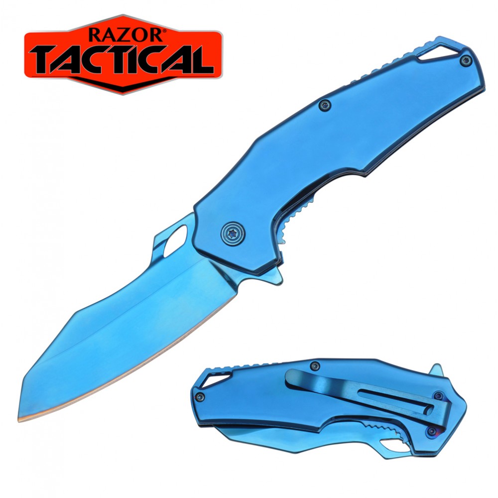 NAVAJA JAGUAR BLUE SPRING ASSISTED KNIFE W/ METAL HANDLE RT-