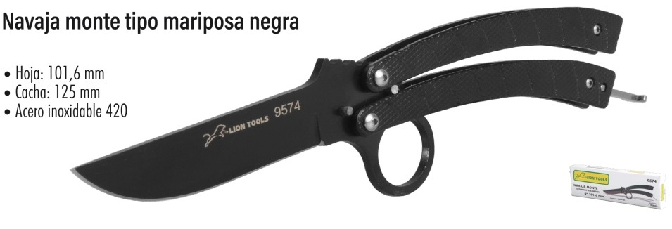 NAVAJA LION TOOLS 4&quot; TIPO MARIPOSA NEGRA 9574