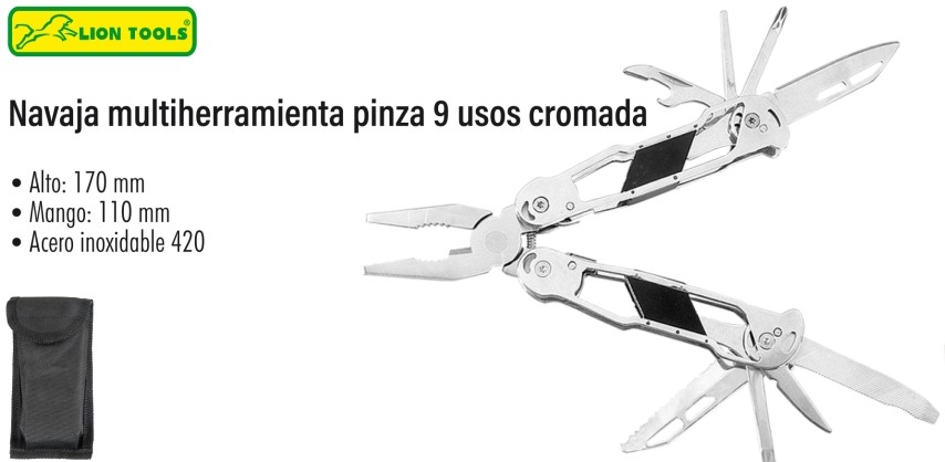 NAVAJA LION TOOLS MULTIHERRAMIENTA PINZA 9 USOS CROMADA 9572