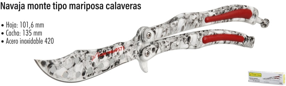 NAVAJA LION TOOLS 4&quot; TIPO MARIPOSA CALAVERA 9571