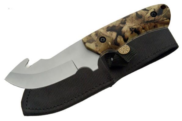 CUCHILLO JAGUAR GUT HOOK BLADE CAMO 8.75&quot; OVERALL RT-9014