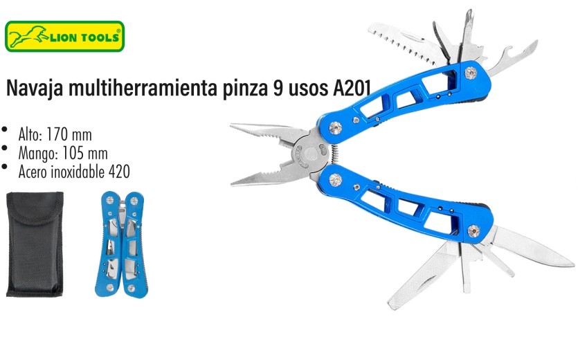 NAVAJA LION TOOLS MULTIHERRAMIENTA PINZA 9 USOS AZUL 8590