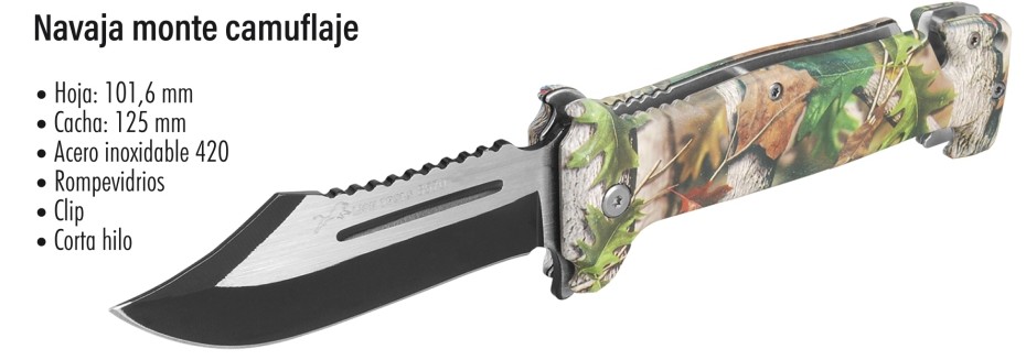 NAVAJA LION TOOLS 4&quot; CAMUFLAJE ROMPEVIDRIOS 8570