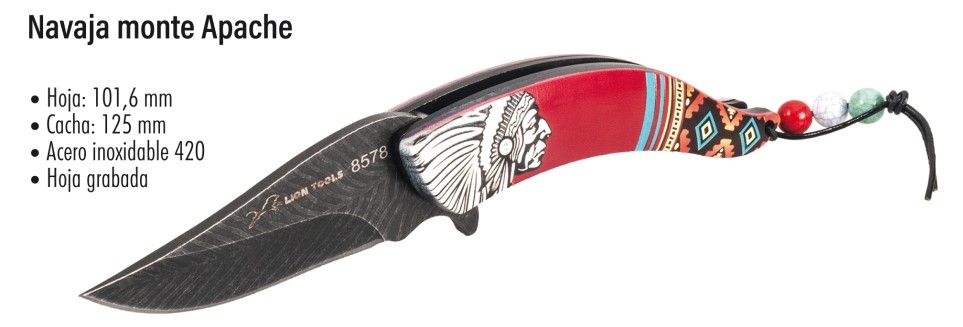NAVAJA LION TOOLS 4&quot; APACHE GRABADA 8578