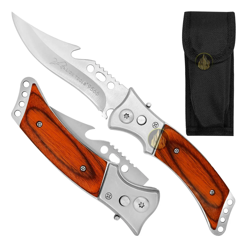 NAVAJA LION TOOLS 3" MANGO MADERA AUTOMATICA FUNDA 9566