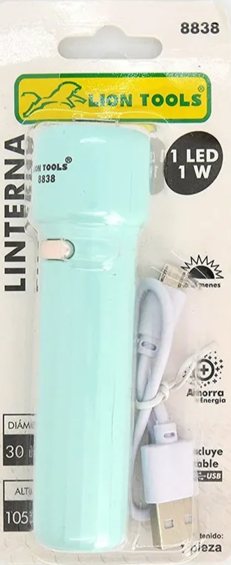 LINTERNA LION TOOLS RECARGABLE PLASTICO MINI USB 8838