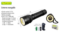 [L2861] LINTERNA LION TOOLS RECARGABLE ALUMINIO 3W 250 LUMEN 2861